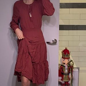 Boho Peasant Style Flair Midi Dress